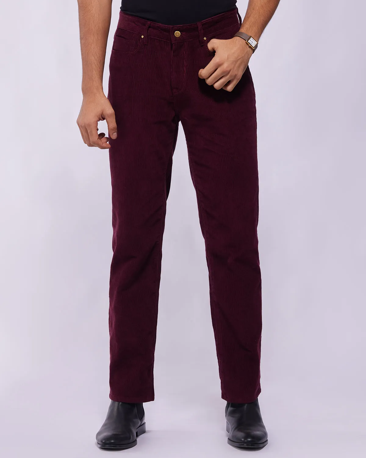 High-Quality Majestic Maroon Rigid Corduroy Jeans