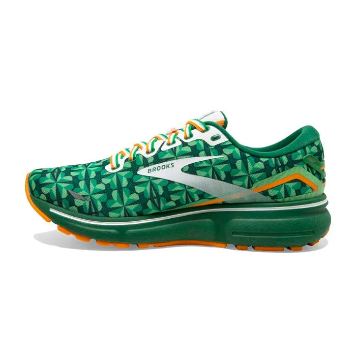 Mens Brooks Running Ghost 15 Run Lucky in Green/White/Orange