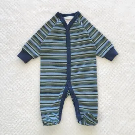 Navy Stripe Snap Front Footie