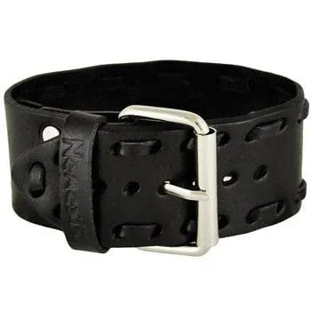 Perforated Dash Black Leather Cuff