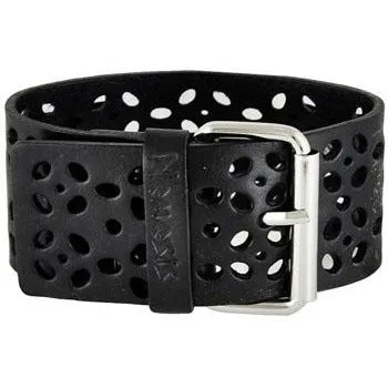 Perforated Flower Black Leather Cuff