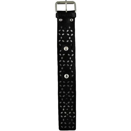 Perforated Flower Black Leather Cuff