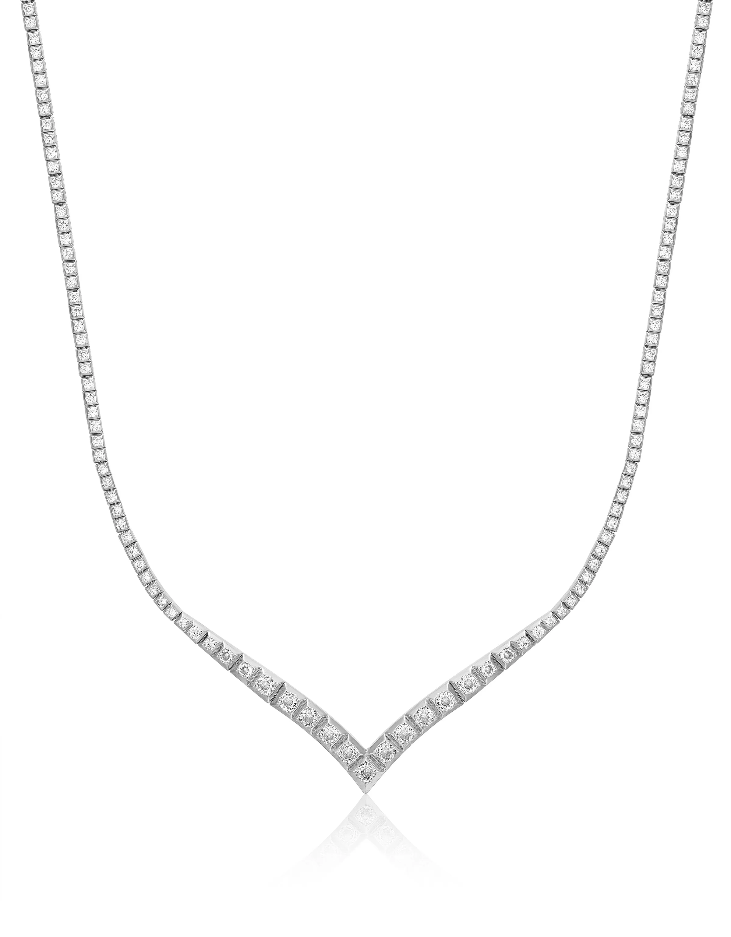 Pyramid V Tennis Necklace- Silver