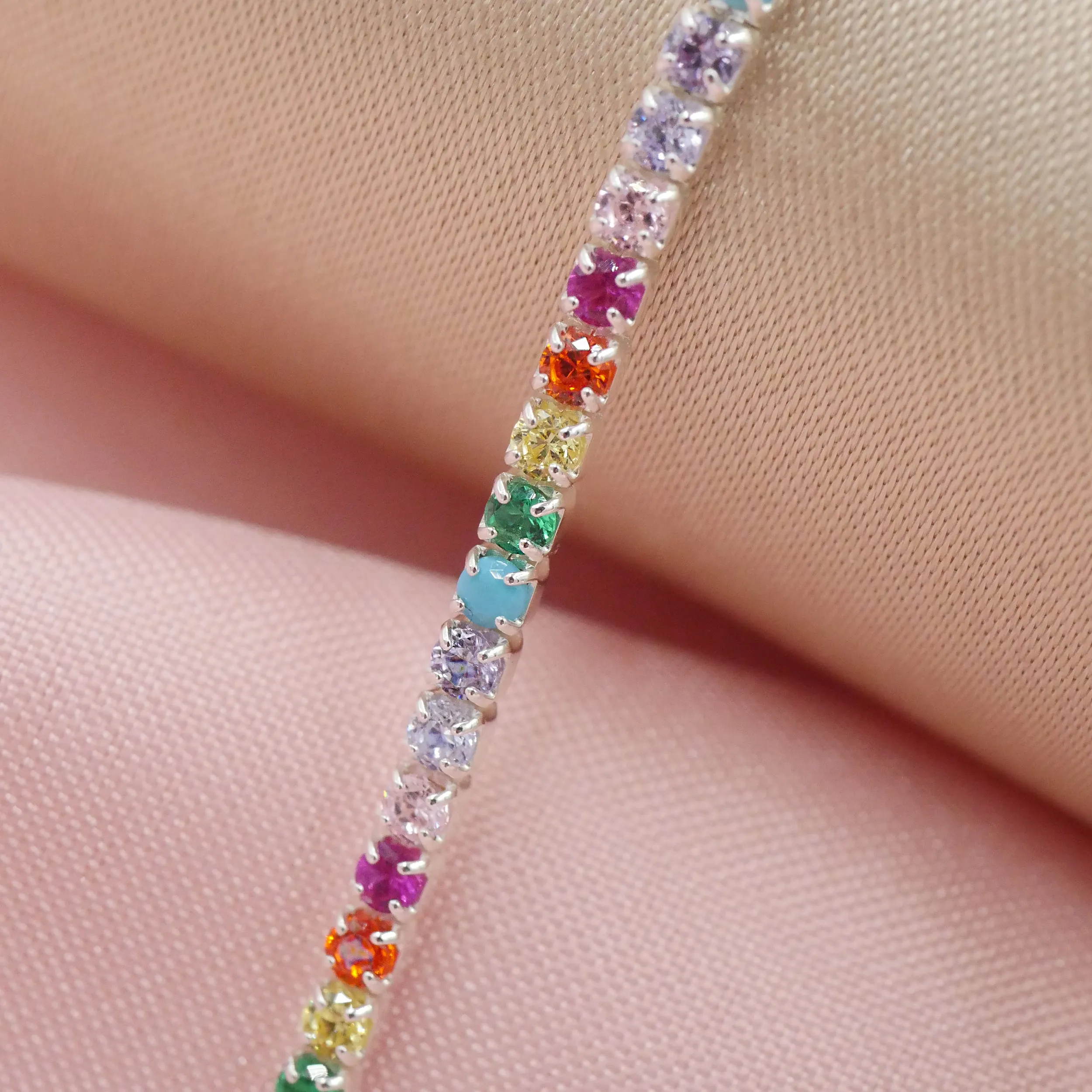 Rainbow Pave Tennis Bracelet