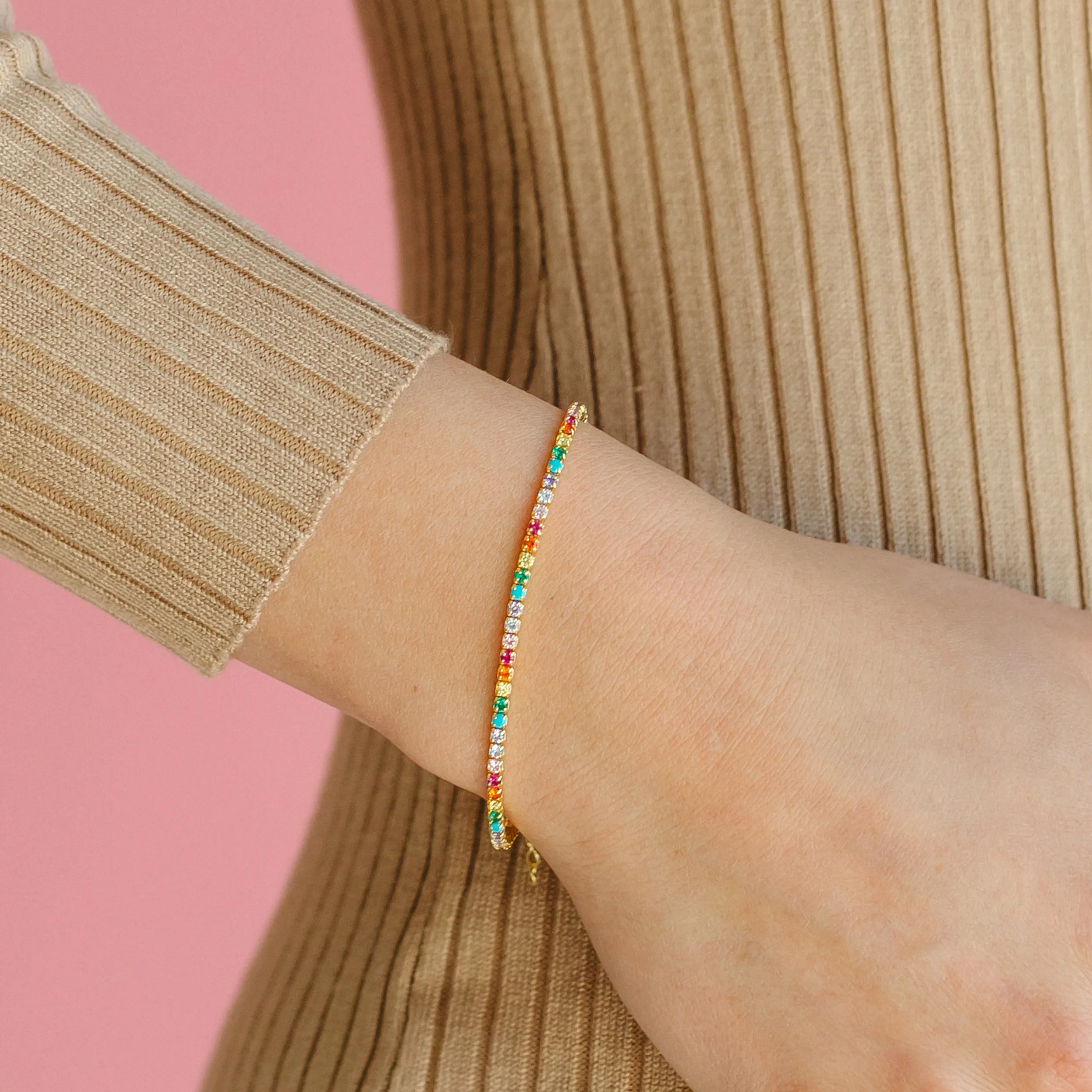 Rainbow Pave Tennis Bracelet