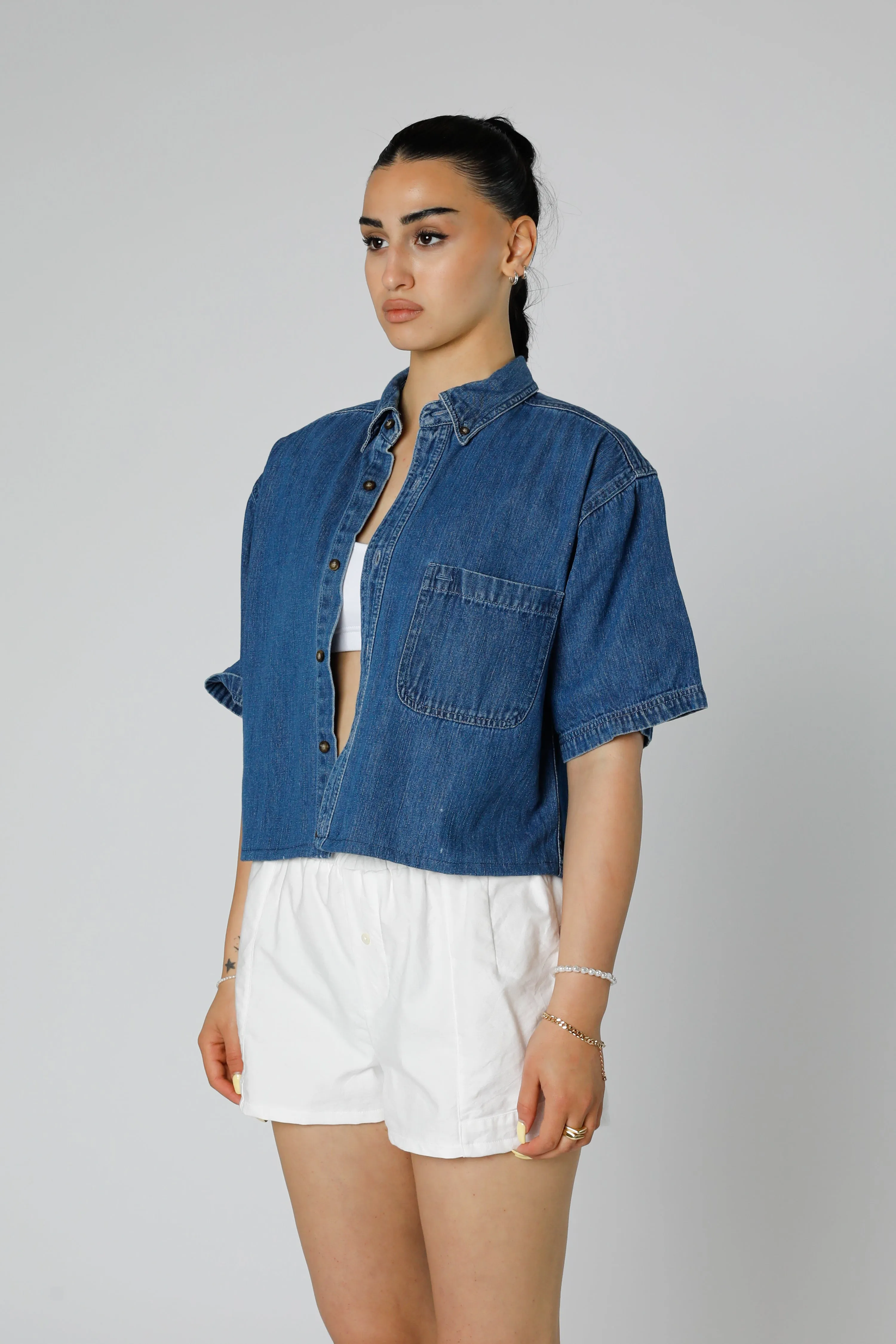 Rework Chambray Waist Crop - M