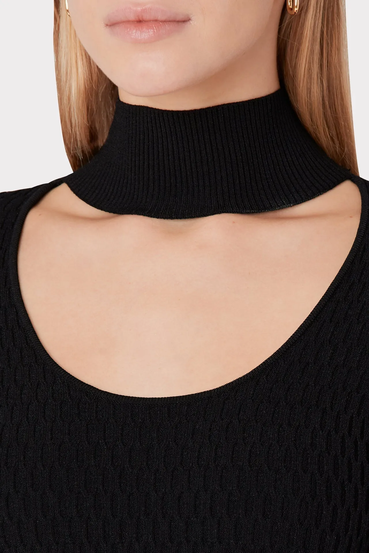 Ribbed Half Moon Neck Sweater