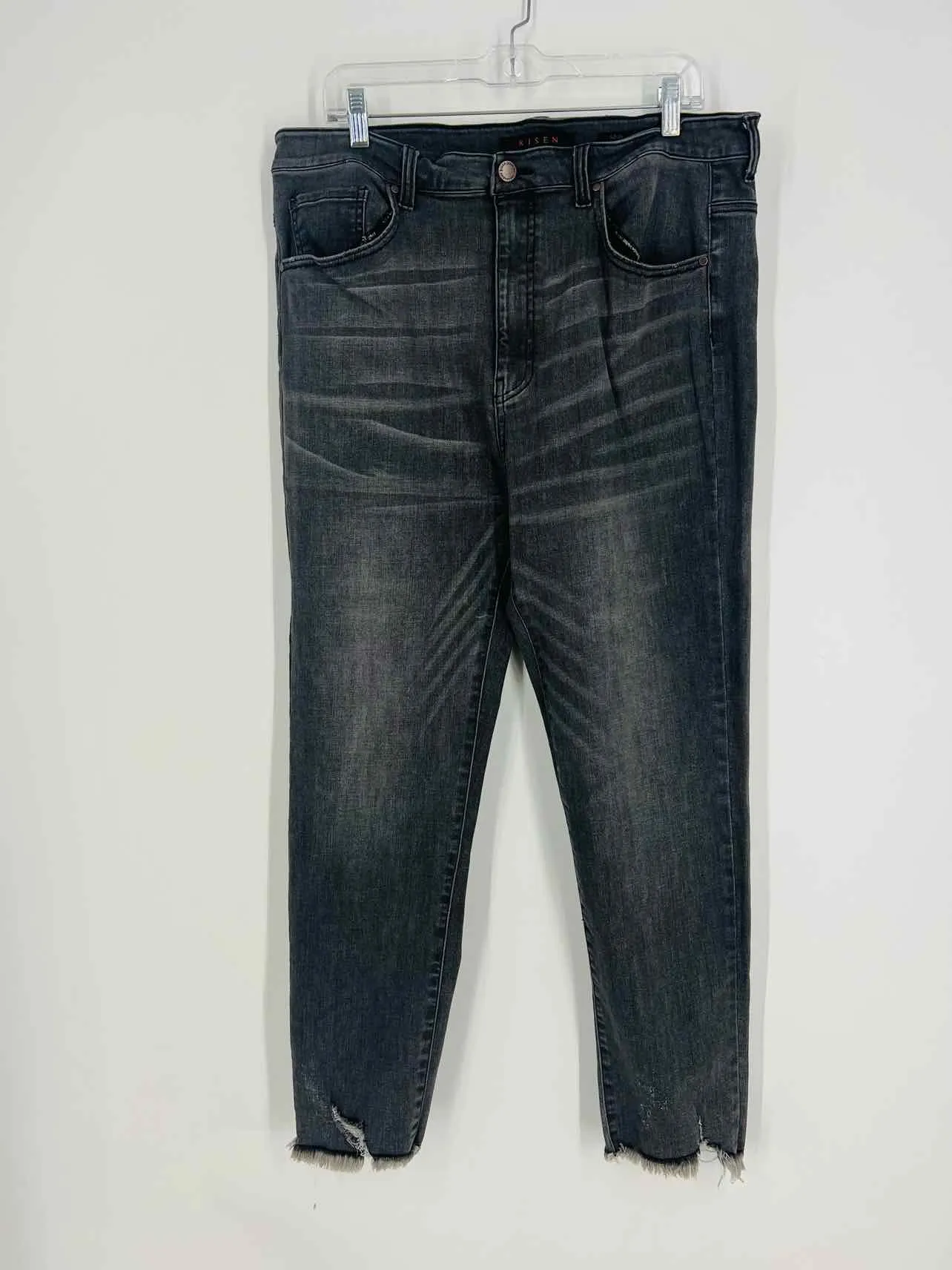 Risen Size 2X Charcoal Frayed Denim PLUS Jeans-Plus