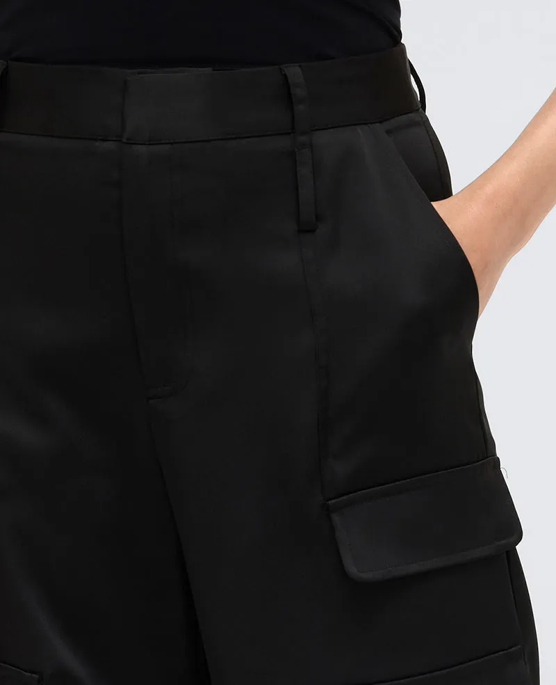 Satin High Rise Cargo Wide Leg Pant