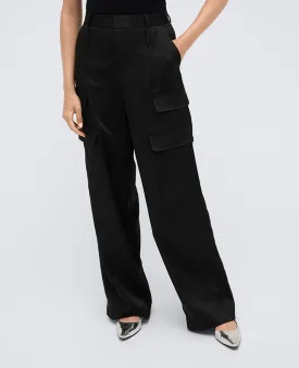 Satin High Rise Cargo Wide Leg Pant