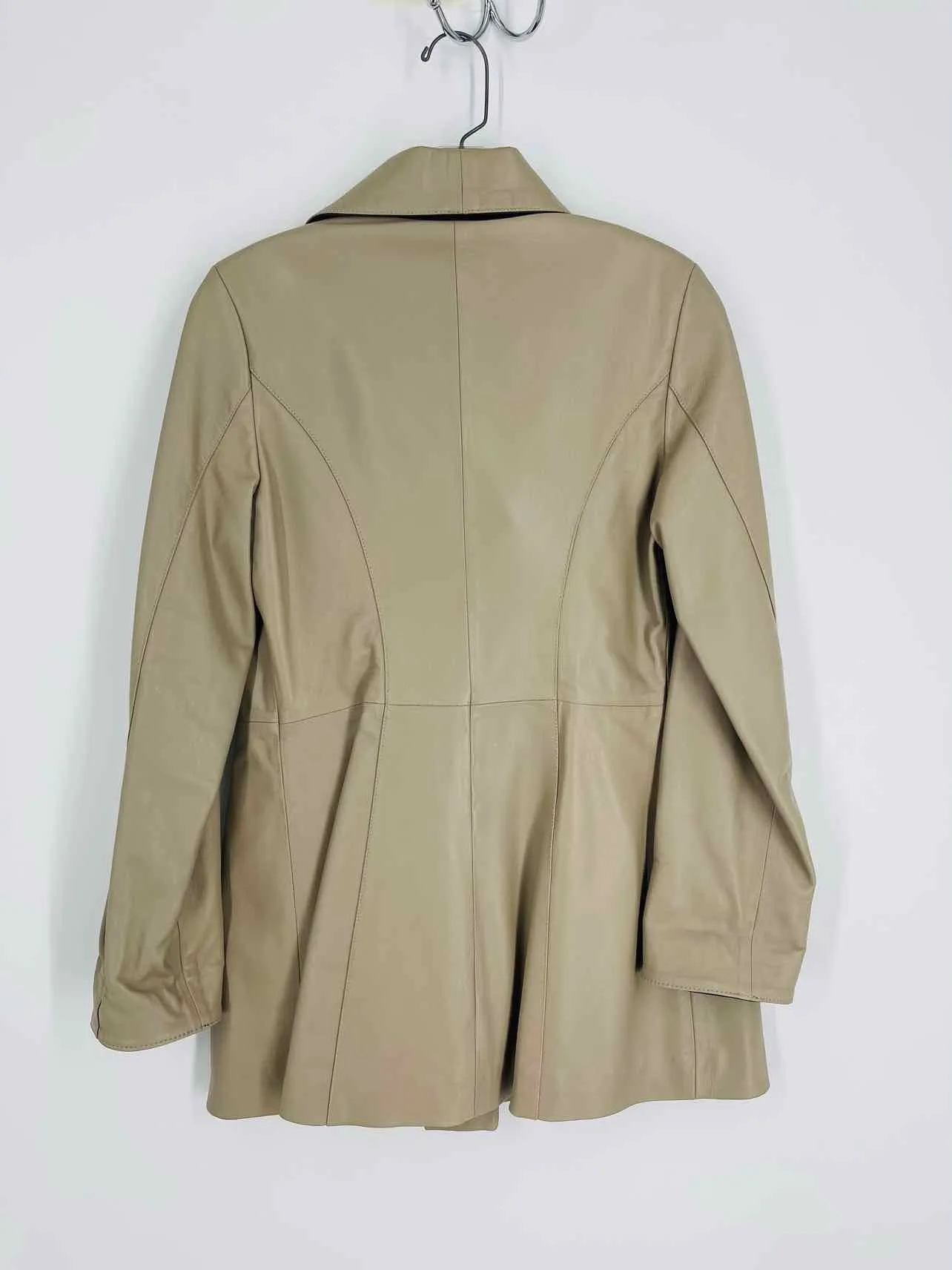 Size 6 Taupe Belted Leather Jackets Jacket