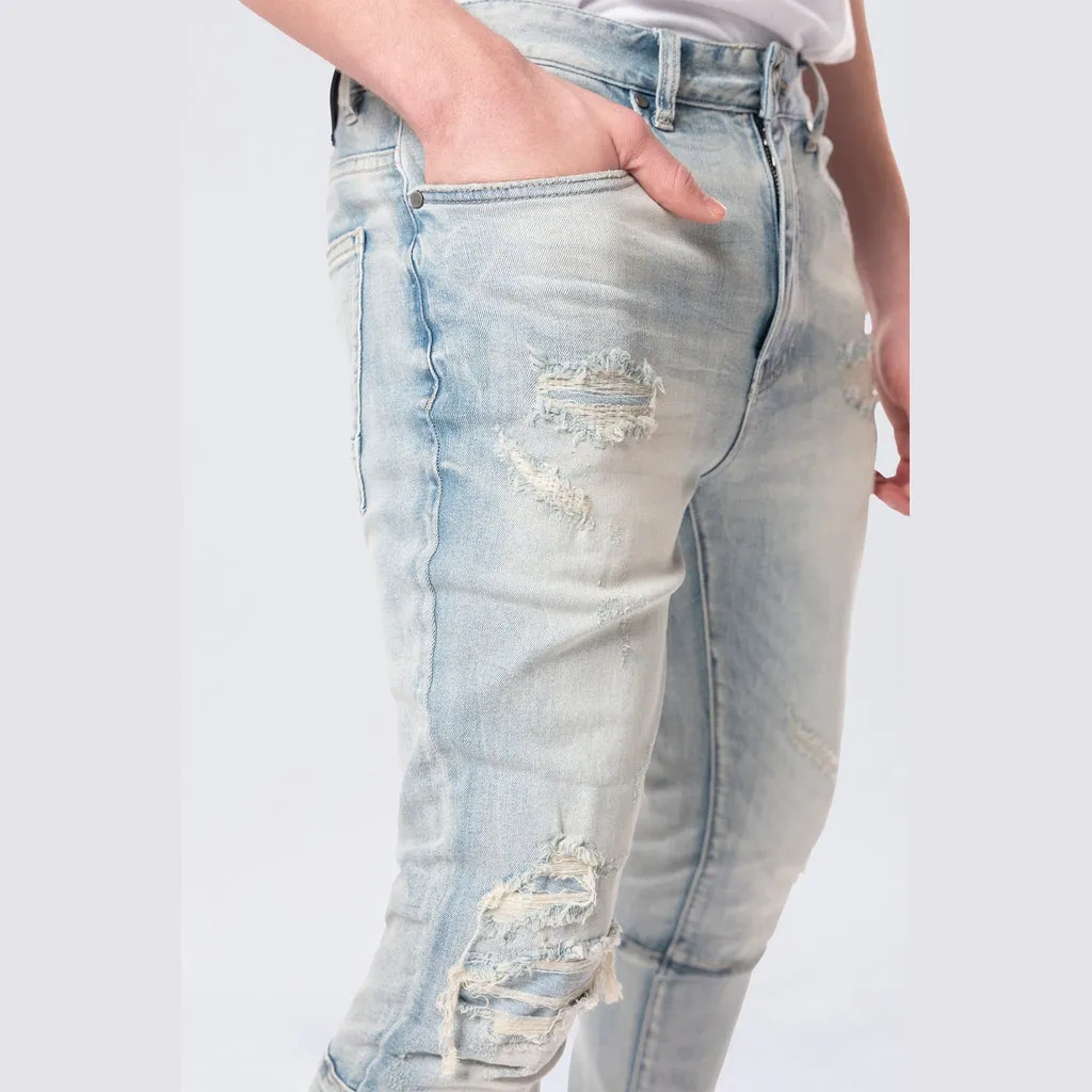 Slim Tapered Vintage Washed Jeans - Elm Blue