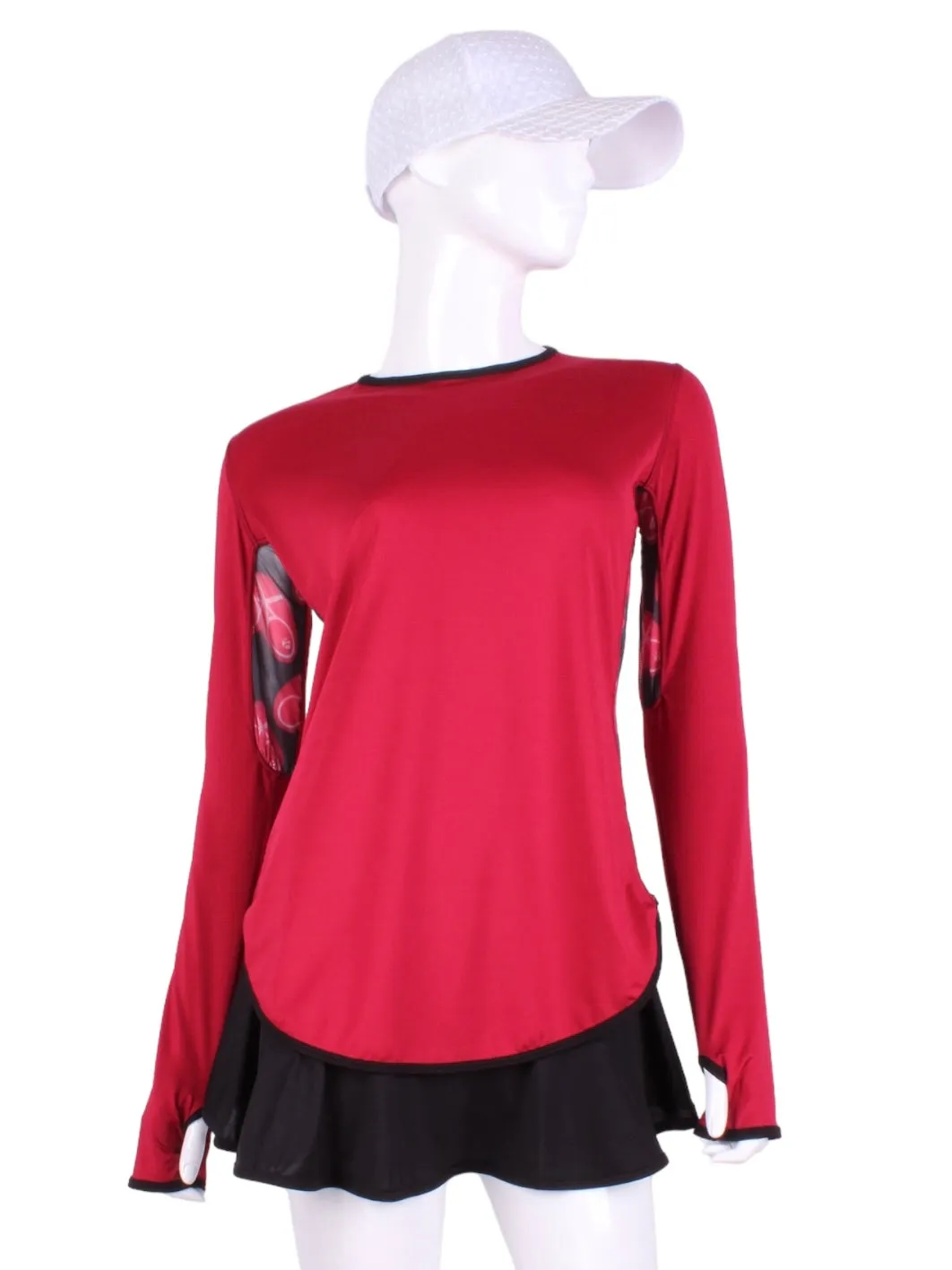 Soft Red Long Sleeve Crew Tee with Heart Trim