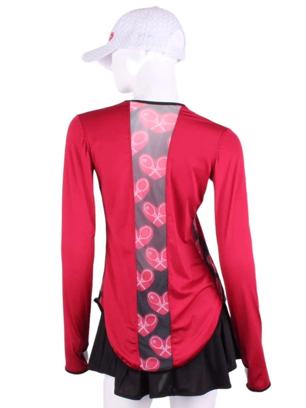 Soft Red Long Sleeve Crew Tee with Heart Trim