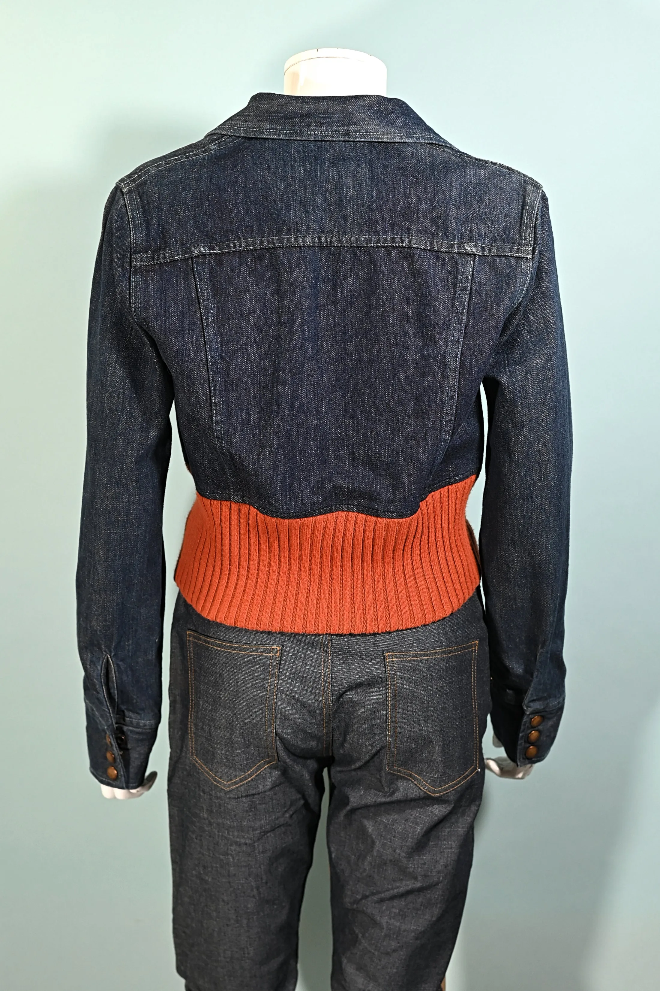 SOLD Vintage RN 80318 Denim Ribbed Knit Jacket, 60s Style Cropped Jacket M