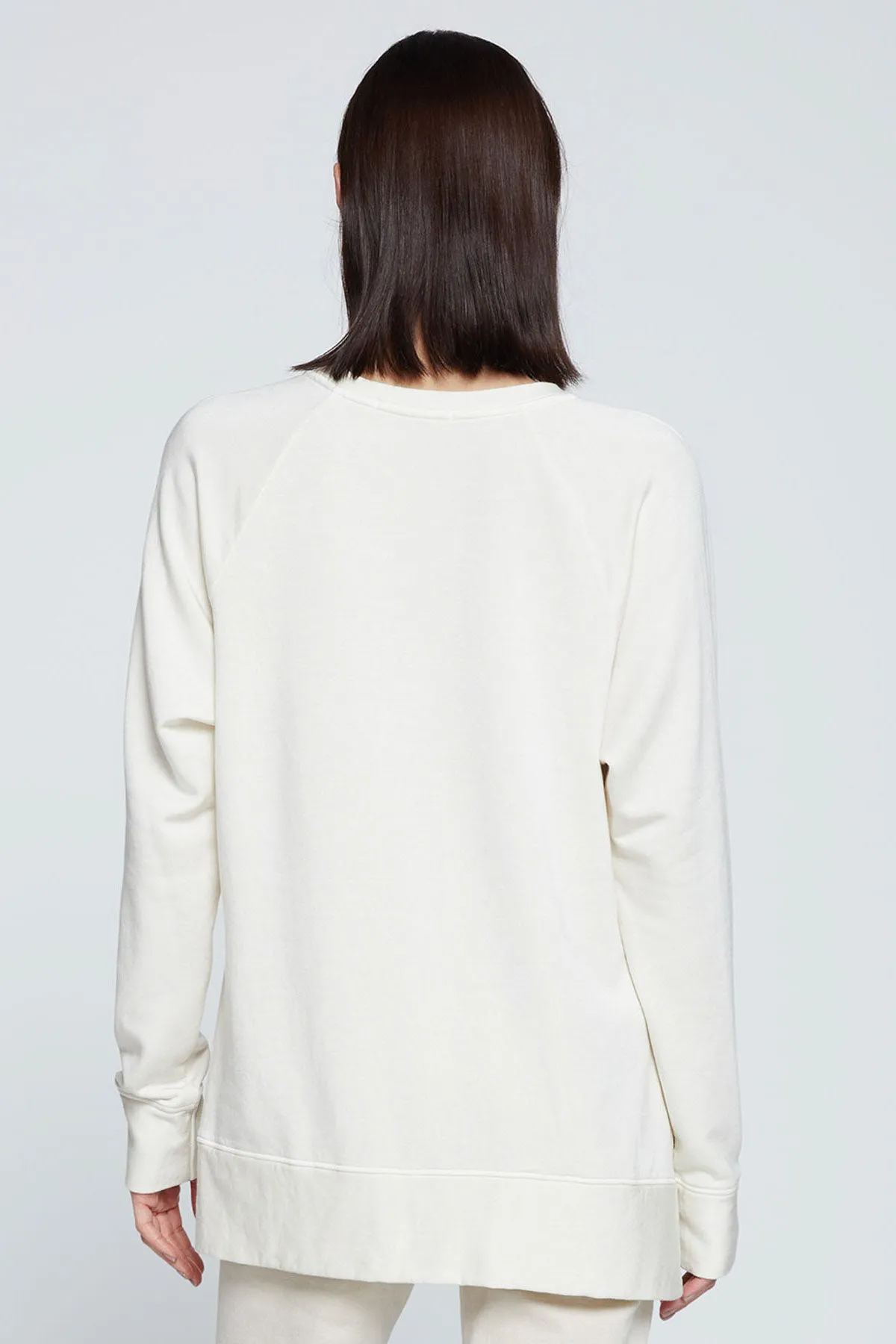 Stateside Softest Fleece Raglan Side Slit Sweatshirt in Cream