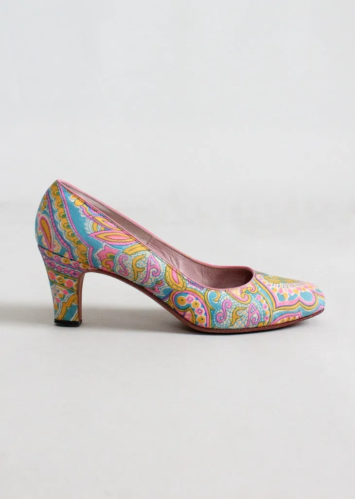 Vintage 1960s MOD Pastel Paisley Shoes Size 6.5