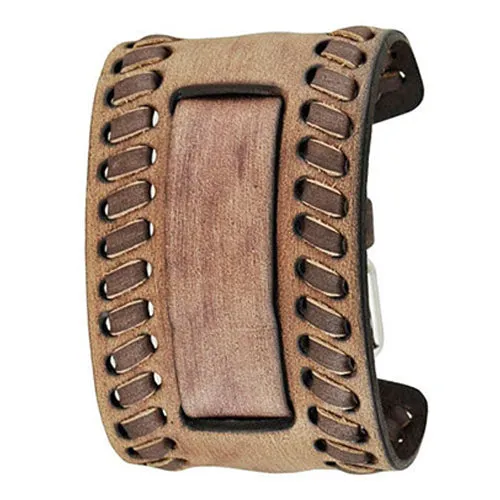 Weaved Distressed Brown Leather Wide Cuff