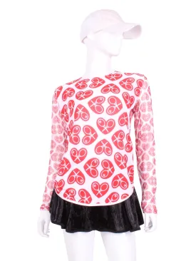 White & Red Hearts   White & Red Hearts Mesh Arm Long Sleeve Crew Tee