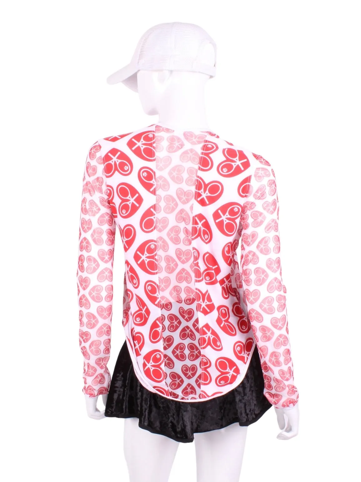 White & Red Hearts   White & Red Hearts Mesh Arm Long Sleeve Crew Tee