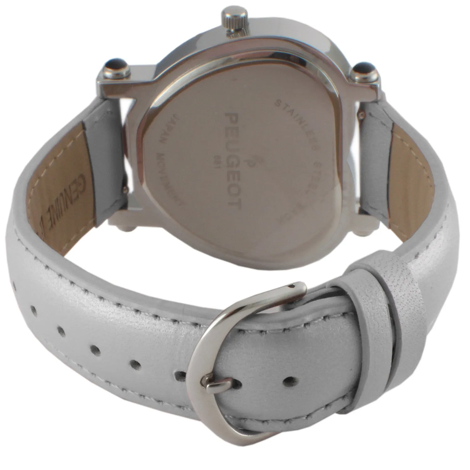 Women's 38mm Silver Crystal Heart Watch with Leather Strap