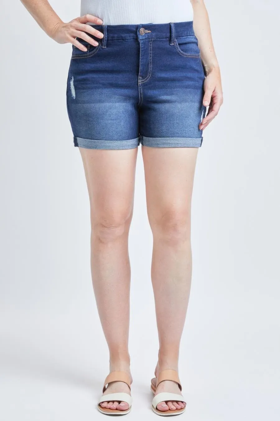 Women's Curvy Fit Cuffed High Rise Shorts